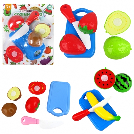 KIT COZINHA INFANTIL COM FACA + TABUA E ACESSORIOS COM VELCRO KIT CHEF COZINHANDO 6 PECAS