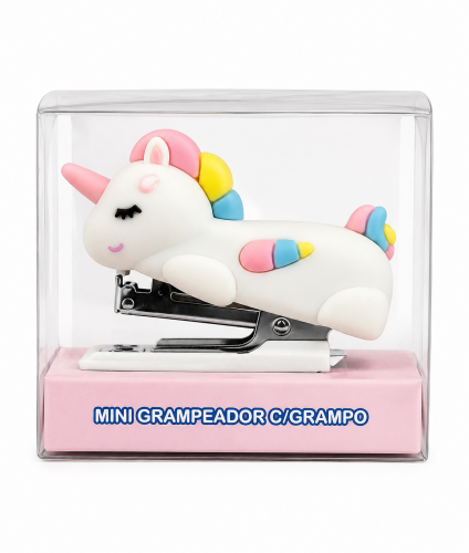 MINI GRAMPEADOR METAL / PLASTICO UNICORNIO COM EXTRATOR GRAMPO + CAIXA 1000 GRAMPOS INTER PAPER DP PLAY